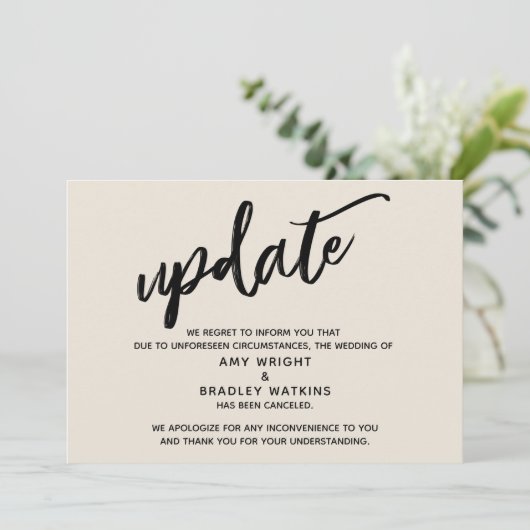 Invitation Mise à jour d'annulation de mariage écrite à la ma (Debout devant)