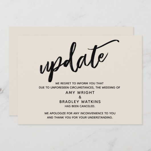 Invitation Mise à jour d'annulation de mariage écrite à la ma (Devant / Derrière)