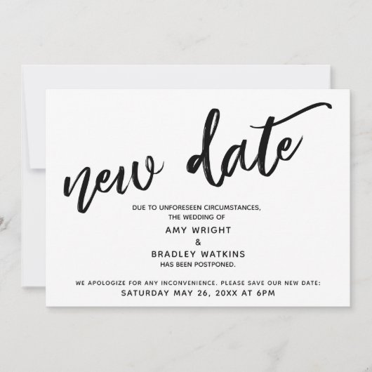 Invitation Mise à jour de l'Faire-part de Mariage reportée pa (Devant)