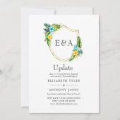 Invitation Mise à jour de mariage de plage tropicale Monogram (Devant)