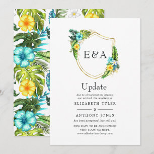 Invitation Mise à jour de mariage de plage tropicale Monogram
