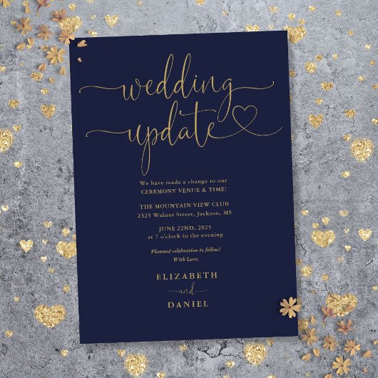 Invitation Mise à jour de mariage en écriture cursive cœur bl