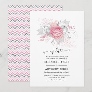 Invitation Mise à jour de mariage floral argent et rose poudr