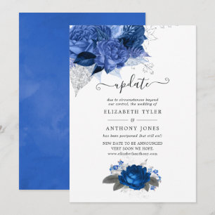 Invitation Mise à jour de mariage floral bleu royal et argent