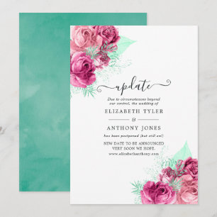 Invitation Mise à jour de mariage floral rose et menthe