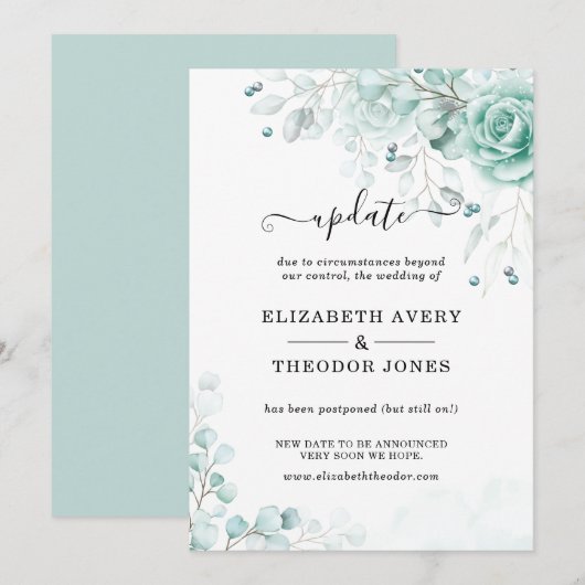 Invitation Mise à jour de mariage floral turquoise et verts s (Devant / Derrière)
