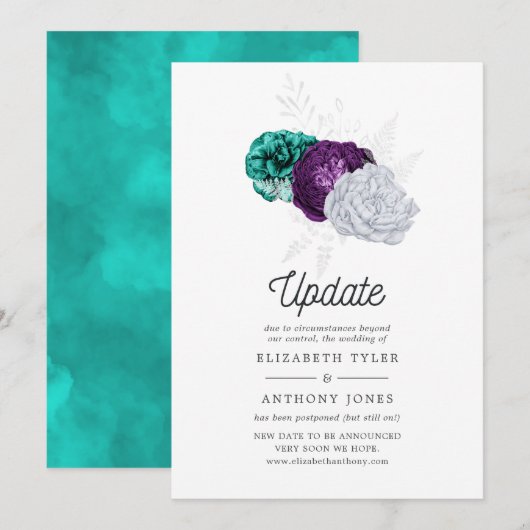 Invitation Mise à jour de mariage floral violet rustique et t (Devant / Derrière)