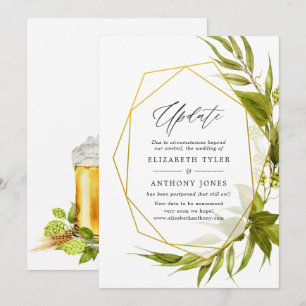 Invitation Mise à jour de mariage géométrique vert et or Will