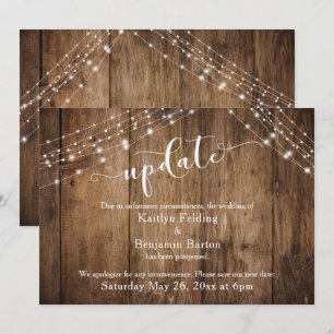 Invitation Mise à jour de mariage reporté, bois rustique et l