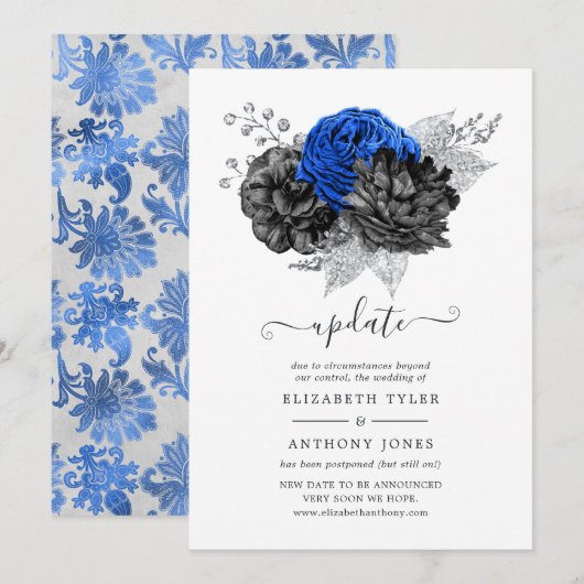 Invitation Mise à jour des Mariages floraux Royal Blue, Black (Devant / Derrière)