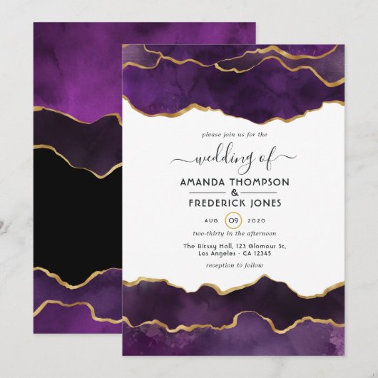 Invitation Mise à jour du Mariage Agate Purple et Gold (Devant / Derrière)