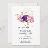 Invitation Mise à jour du Mariage différé rose et violet (Devant)