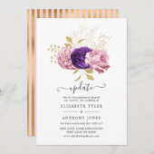 Invitation Mise à jour du Mariage différé rose et violet (Devant / Derrière)