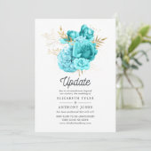 Invitation Mise à jour du Mariage Floral Aqua Blue et Gold (Debout devant)