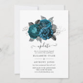 Invitation Mise à jour du Mariage floral Turquoise, Noir et A (Devant)