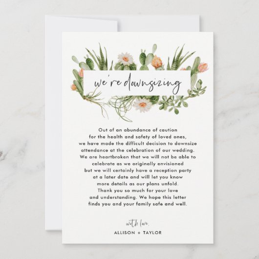 Invitation Mise à jour du mariage plus petit Cactus aquarelle (Devant)