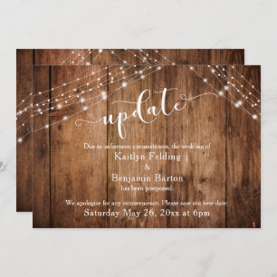 Invitation Mise à jour du Mariage reportée, bois rustique et 