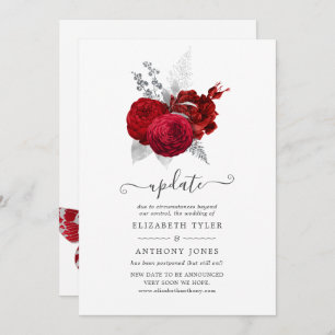 Invitation Mise à jour du Mariage Rose Vintage Red et Silver