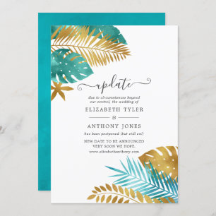 Invitation Mise à jour du Mariage Tropical turquoise et Gold