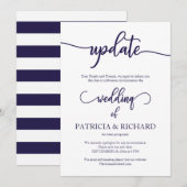 Invitation Mise à jour du report de mariage Navy Blue Script (Devant / Derrière)