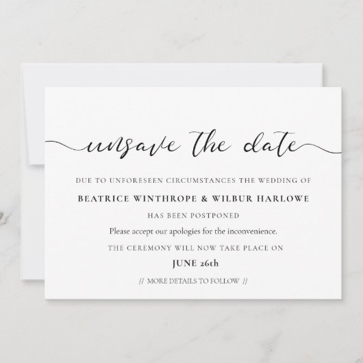 Invitation Mise à jour élégante et romantique de la date de m (Devant)