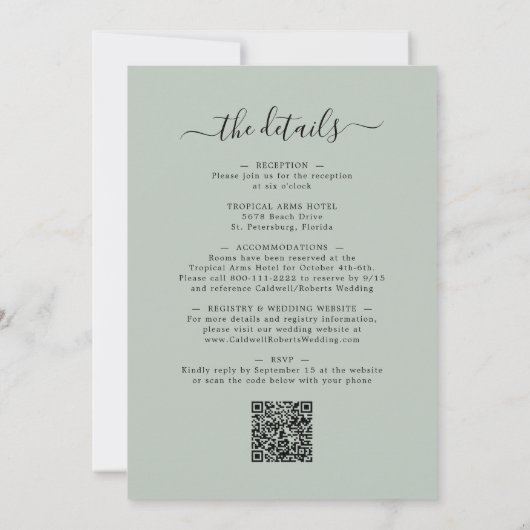 Invitation Mise à jour Eucalyptus Gold Sage tout en un Mariag (Dos)