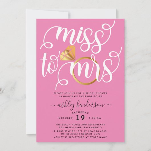 Invitation Miss À Mme Blush Pink Fête de l'mariée (Devant)