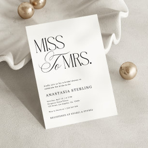 Invitation Miss à Mme Minimaliste Fête de Mariage Blanche
