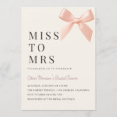 Invitation Miss à Mrs Blush Rose Bow Code QR Shower de Mariag (Devant)