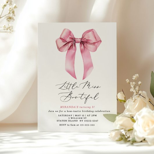 Invitation Miss Bowtiful Pink Coquette Bow anniversaire fille