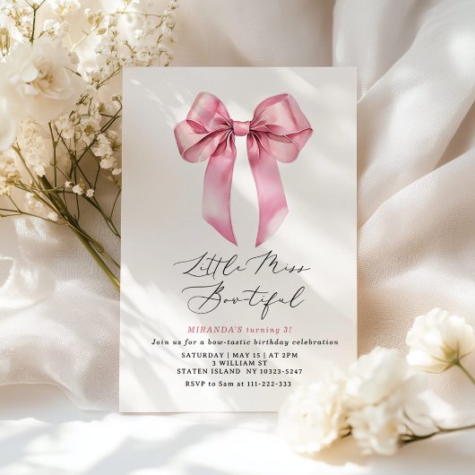 Invitation Miss Bowtiful Pink Coquette Bow anniversaire fille