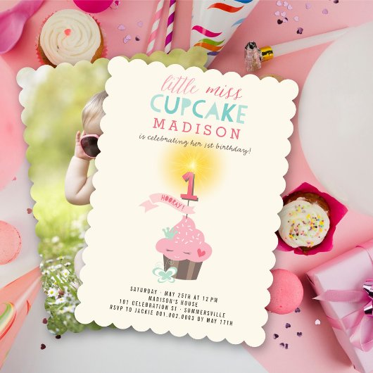Invitation Miss Cupcake Princesse Fille 1er anniversaire