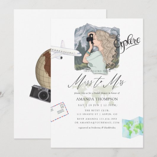 Invitation Miss - Mme Mountain Adventure Travel Fête des mari (Devant / Derrière)