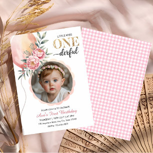 Invitation Miss Onederful Ballon Rose Premier Anniversaire Ph