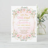 Invitation Miss ONEderful Blush Pink Gold Floral 1er annivers (Debout devant)