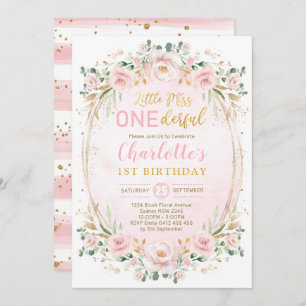 Invitation Miss ONEderful Blush Pink Gold Floral 1er annivers