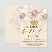 Invitation Miss Onederful Crown Princesse 1er anniversaire (Devant / Derrière)