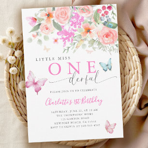Invitation Miss Onederful Floral Papillon 1er Anniversaire