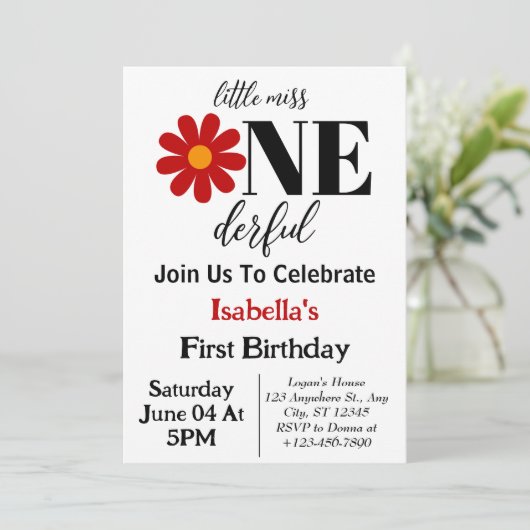 Invitation Miss Onederful Girl 1er anniversaire (Debout devant)