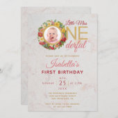Invitation Miss Onederful Photo en Rose Wreath Premier annive (Devant / Derrière)