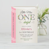 Invitation Miss Onederful Rose Girl 1er premier anniversaire (Debout devant)