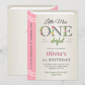 Invitation Miss Onederful Rose Girl 1er premier anniversaire (Devant / Derrière)