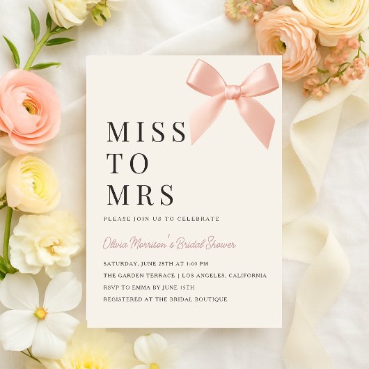Invitation Miss to Mrs Blush Pink Bow Bridal Shower