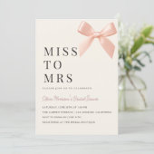 Invitation Miss to Mrs Blush Pink Bow QR Code Bridal Shower (Debout devant)