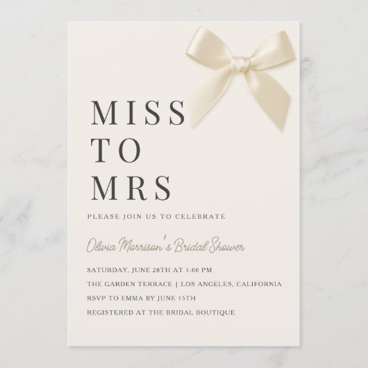 Invitation Miss to Mrs Coquette Bow QR Code Bridal Shower (Devant)