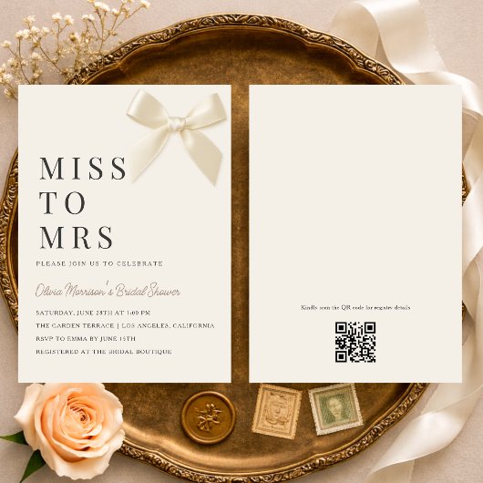 Invitation Miss to Mrs Coquette Bow QR Code Bridal Shower