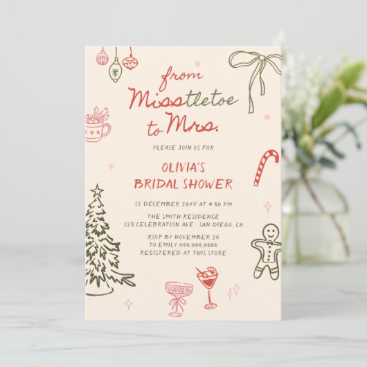Invitation Misstletoe à Mme Hand Drawn Fête des mariées (Debout devant)
