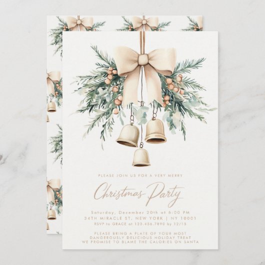 Invitation Mistletoe Bells Fête de Noël rustique (Devant / Derrière)