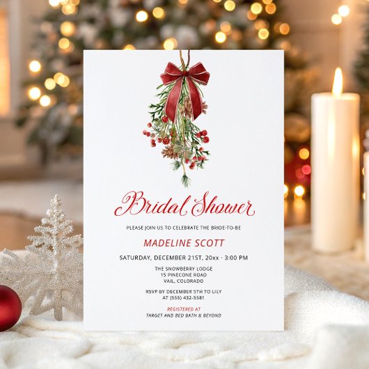 Invitation Mistletoe Christmas Winter Bridal Shower