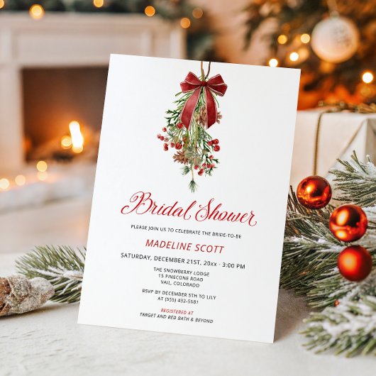 Invitation Mistletoe Christmas Winter Bridal Shower